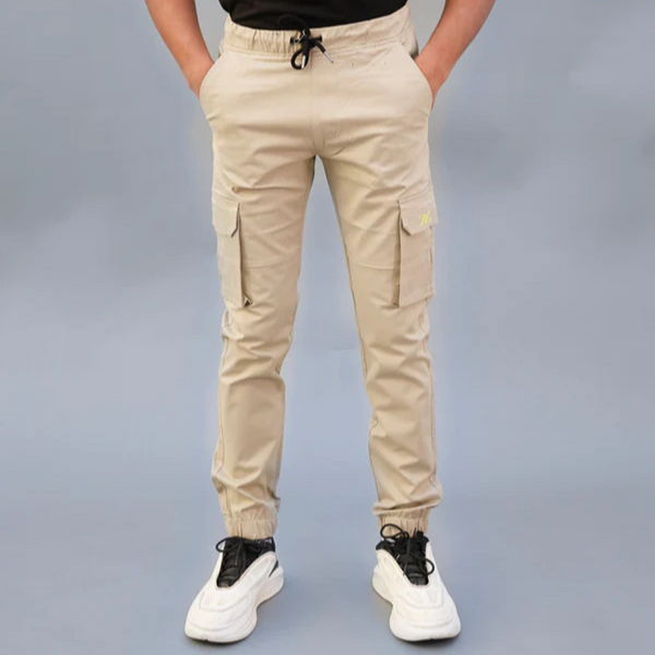 Beige Cargo Six Pocket Stretchable Trouser