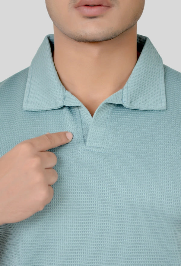 Ice Blue Waffle-V neck